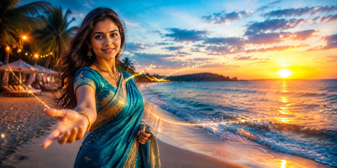 Goa beach sports betting with woman in saree