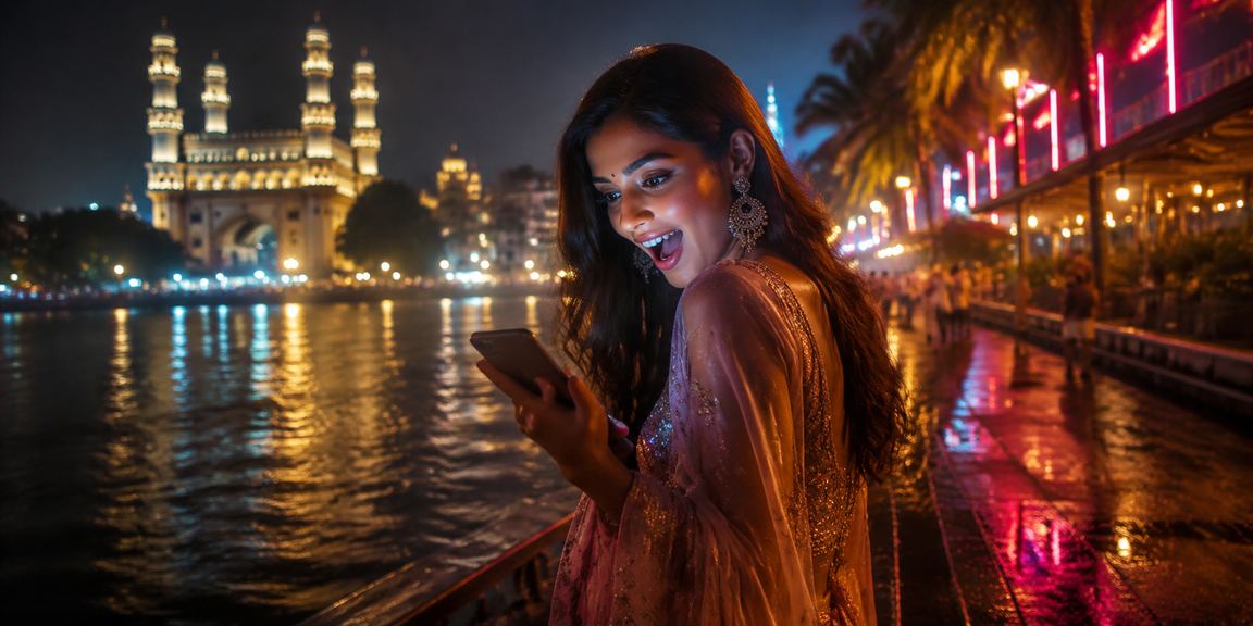 Hyderabad Charminar mobile casino at night market
